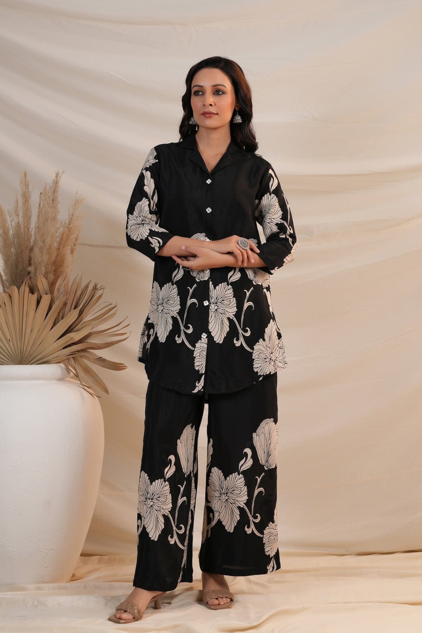 Black Silk Digital Printed Co - ord Set - Qurbat