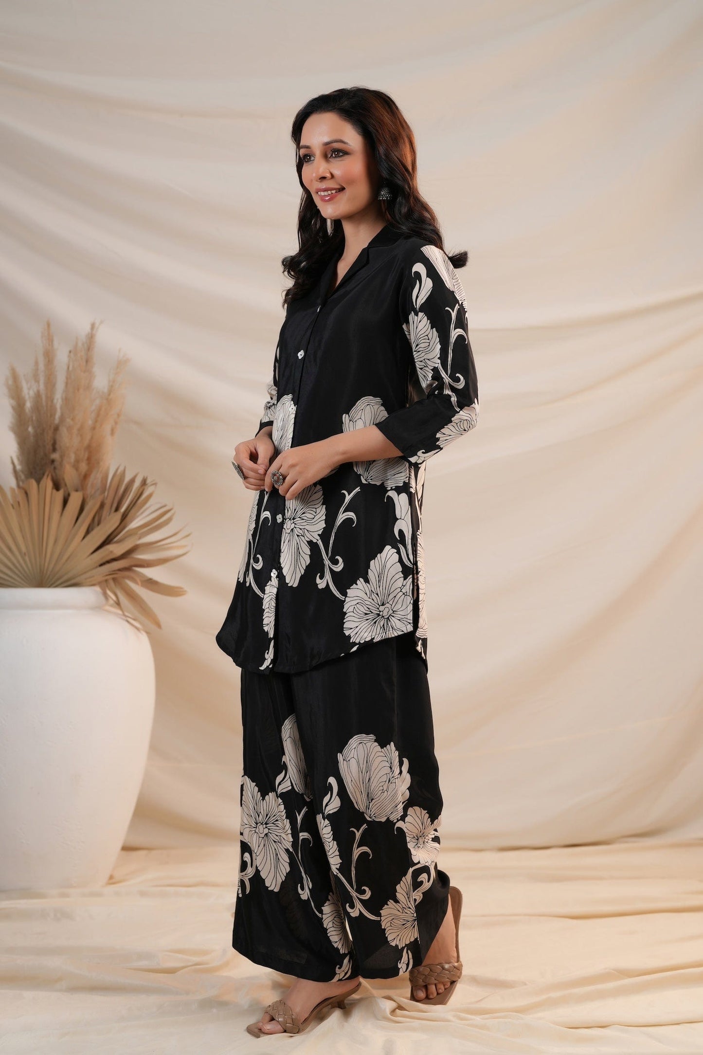 Black Silk Digital Printed Co - ord Set - Qurbat
