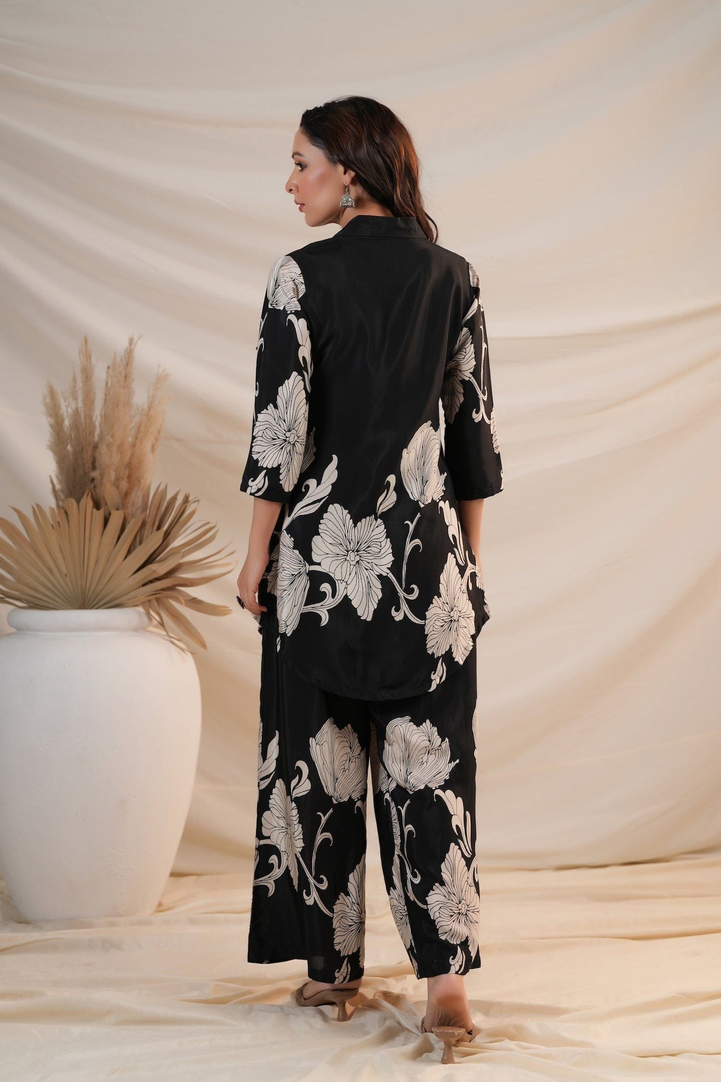 Black Silk Digital Printed Co - ord Set - Qurbat