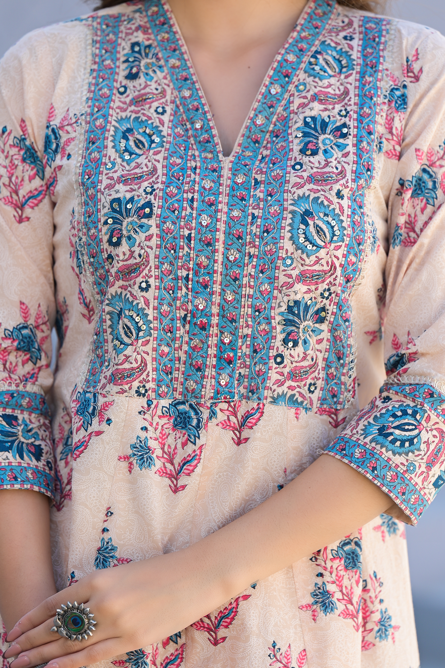 Ivory Bloom Printed Anarkali Suit Set