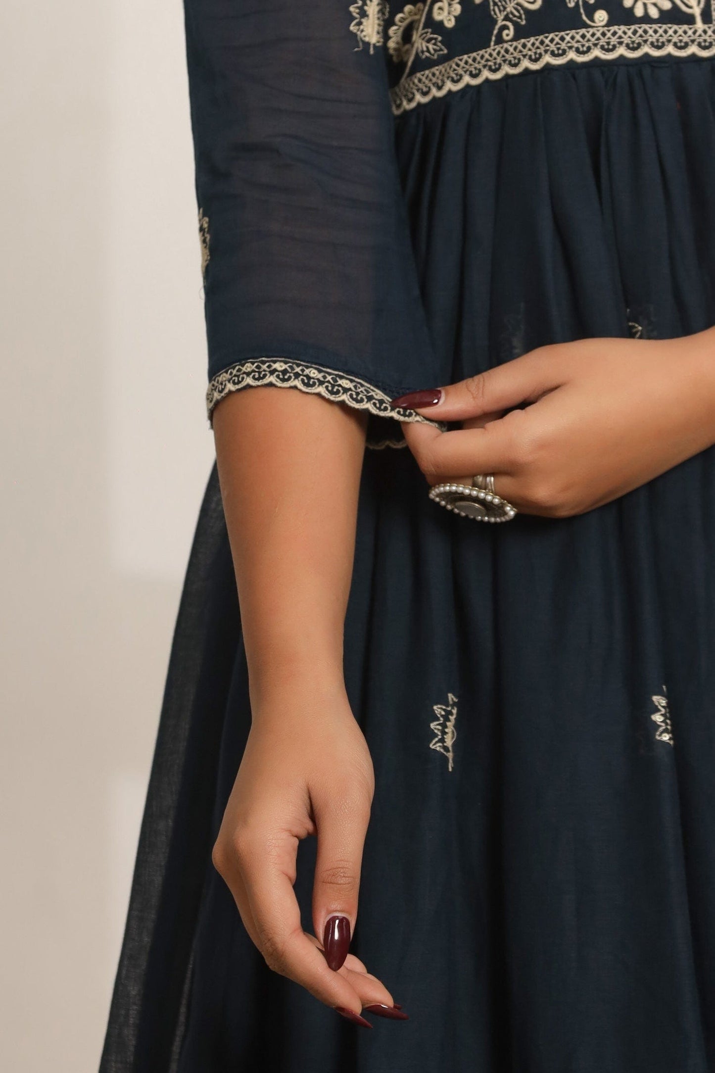 Blue Embroidery Cotton Suit Set - Qurbat