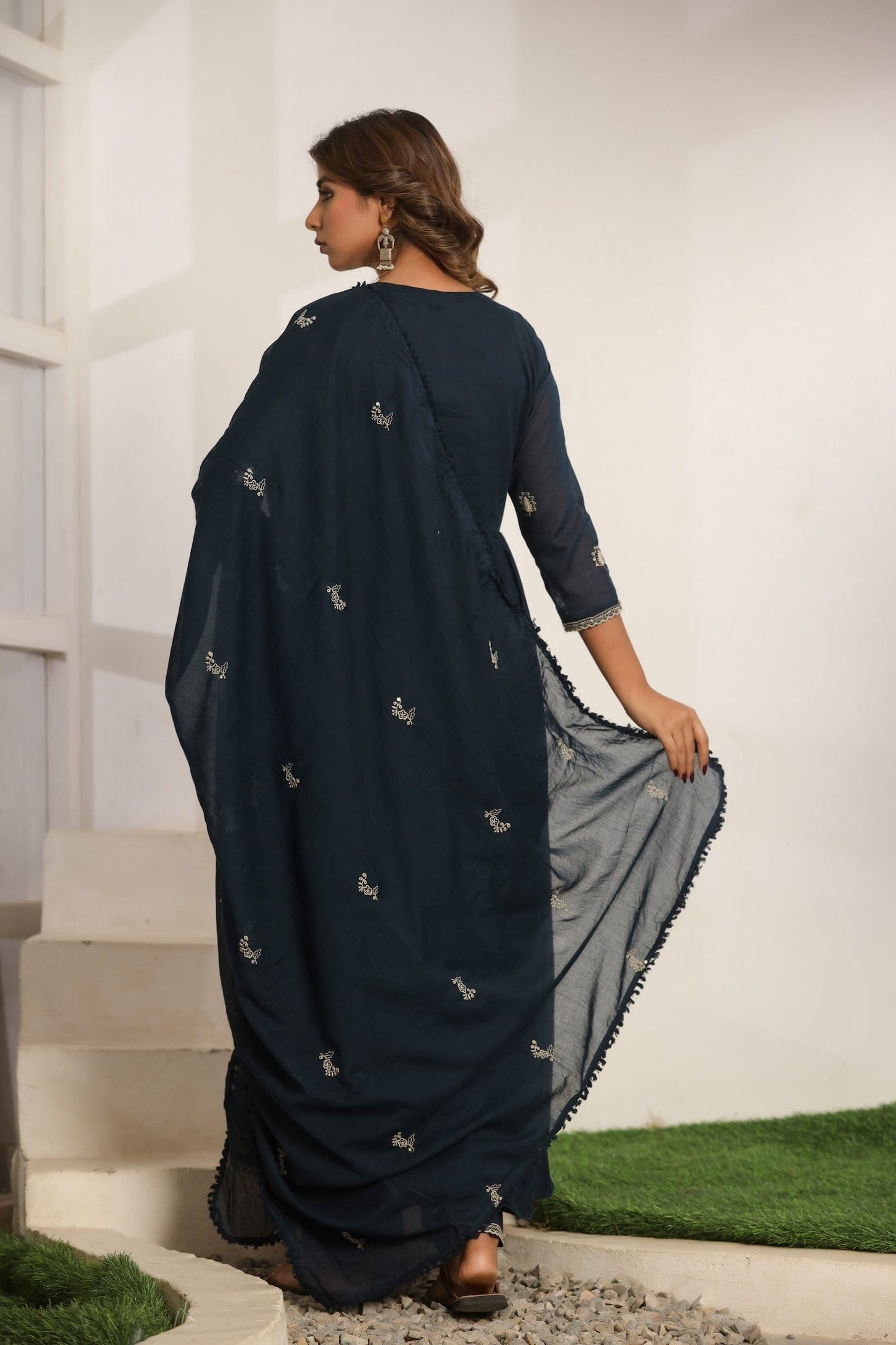 Blue Embroidery Cotton Suit Set - Qurbat