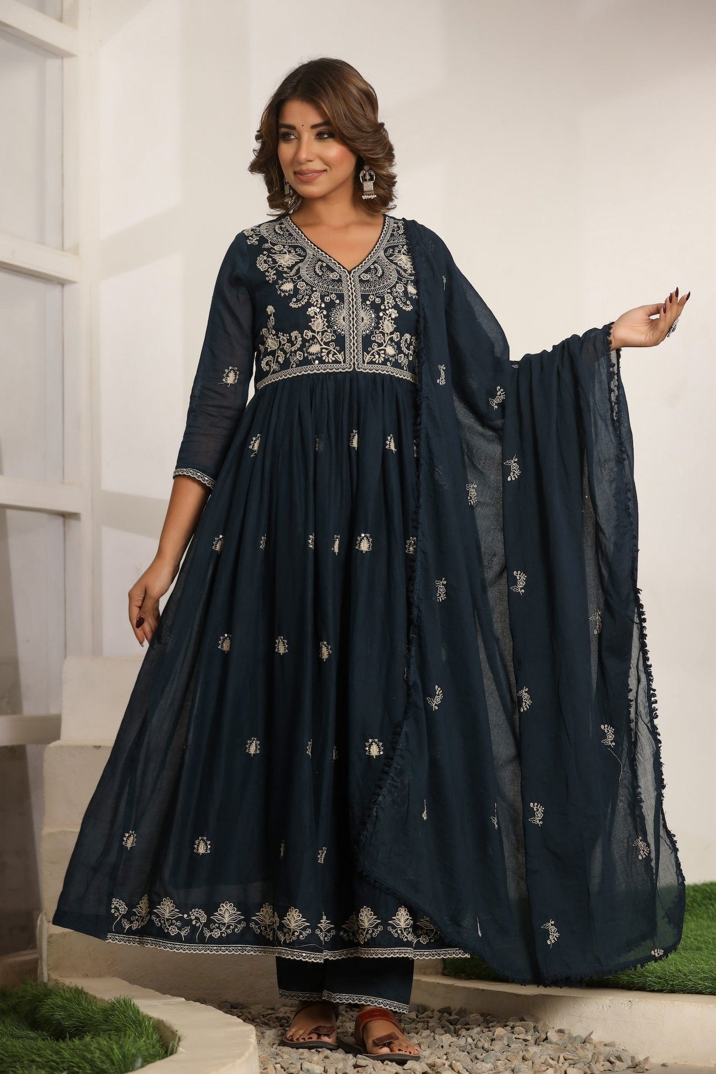 Blue Embroidery Cotton Suit Set - Qurbat