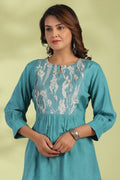 Blue Solid Silk Kurti - Qurbat