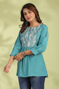 Blue Solid Silk Kurti - Qurbat