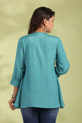 Blue Solid Silk Kurti - Qurbat