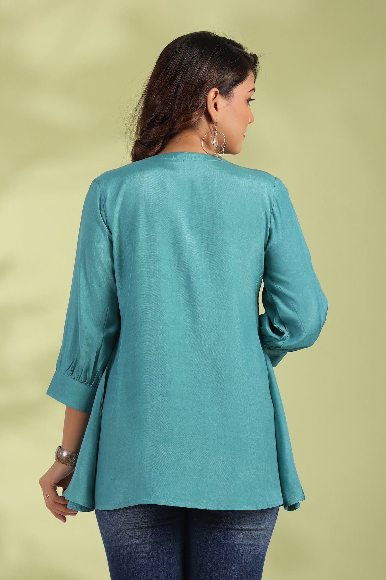 Blue Solid Silk Kurti - Qurbat