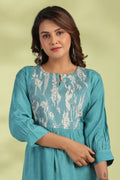 Blue Solid Silk Kurti - Qurbat