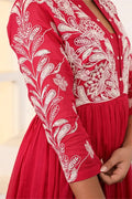 Crimson Red Embroidered Anarkali Suit Set with Dupatta - Qurbat