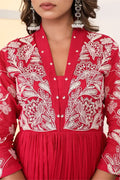 Crimson Red Embroidered Anarkali Suit Set with Dupatta - Qurbat
