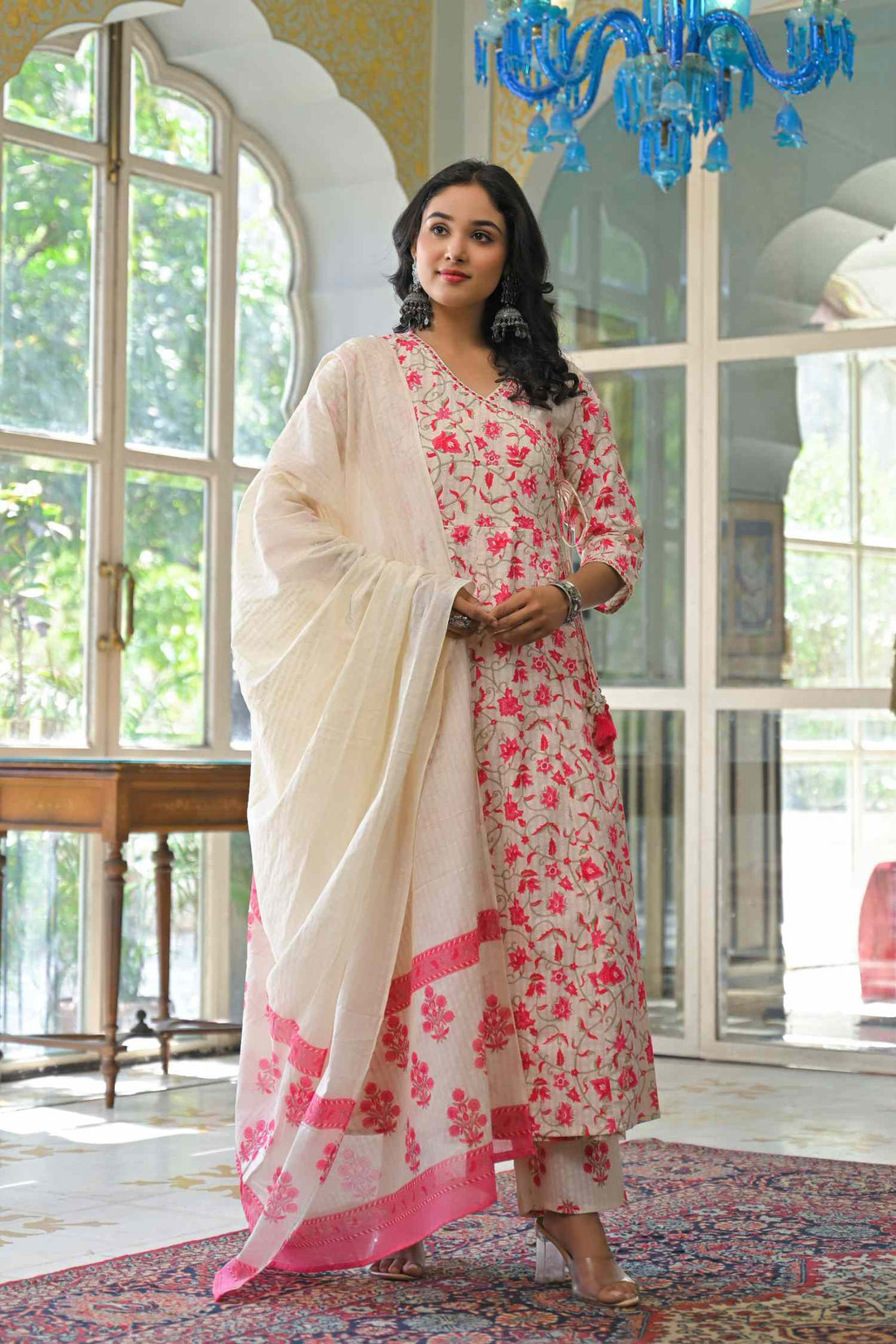 Elegant Floral Cotton 3 - Piece Suit Set - Qurbat