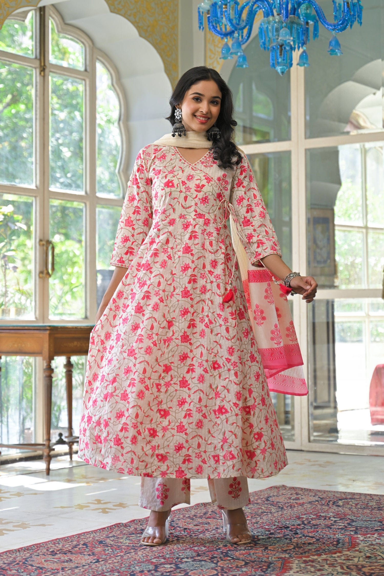Elegant Floral Cotton 3 - Piece Suit Set - Qurbat