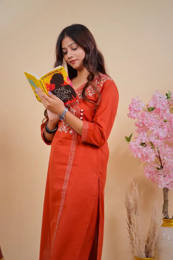 Ethnic Embroidered Cotton Kurta Set – Comfort & Elegance - Qurbat