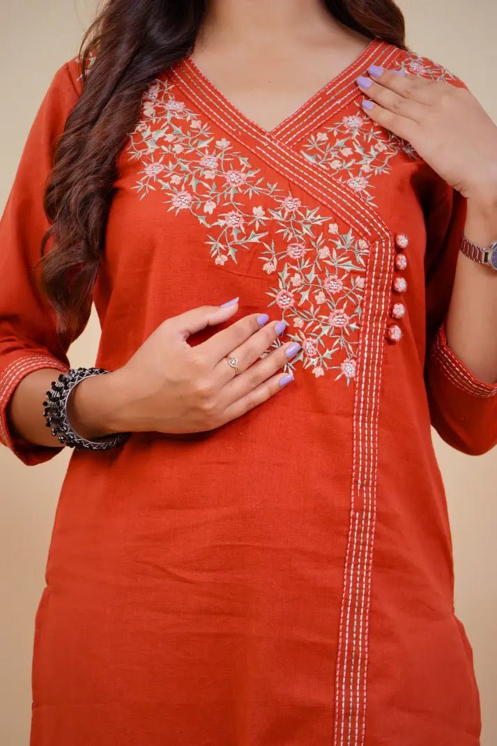 Ethnic Embroidered Cotton Kurta Set – Comfort & Elegance - Qurbat