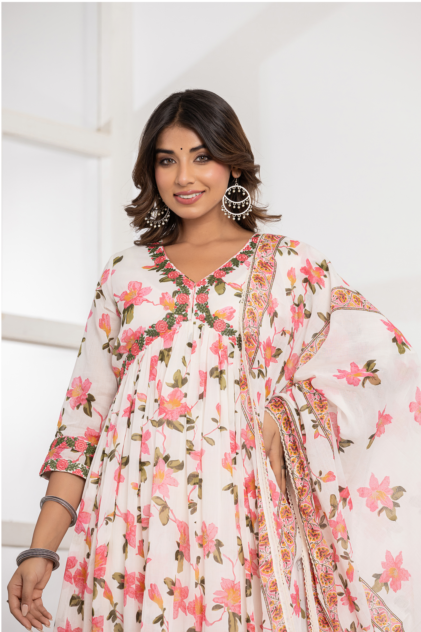 Ethereal Floral Print Anarkali Suit Set