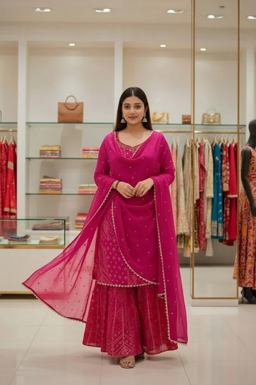 Maroon Ikat Print Sleeveless Kurta Set with Bandhani Dupatta