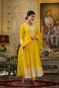 Golden Paisley Embroidered Anarkali Suit Set - Qurbat