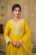 Golden Paisley Embroidered Anarkali Suit Set - Qurbat
