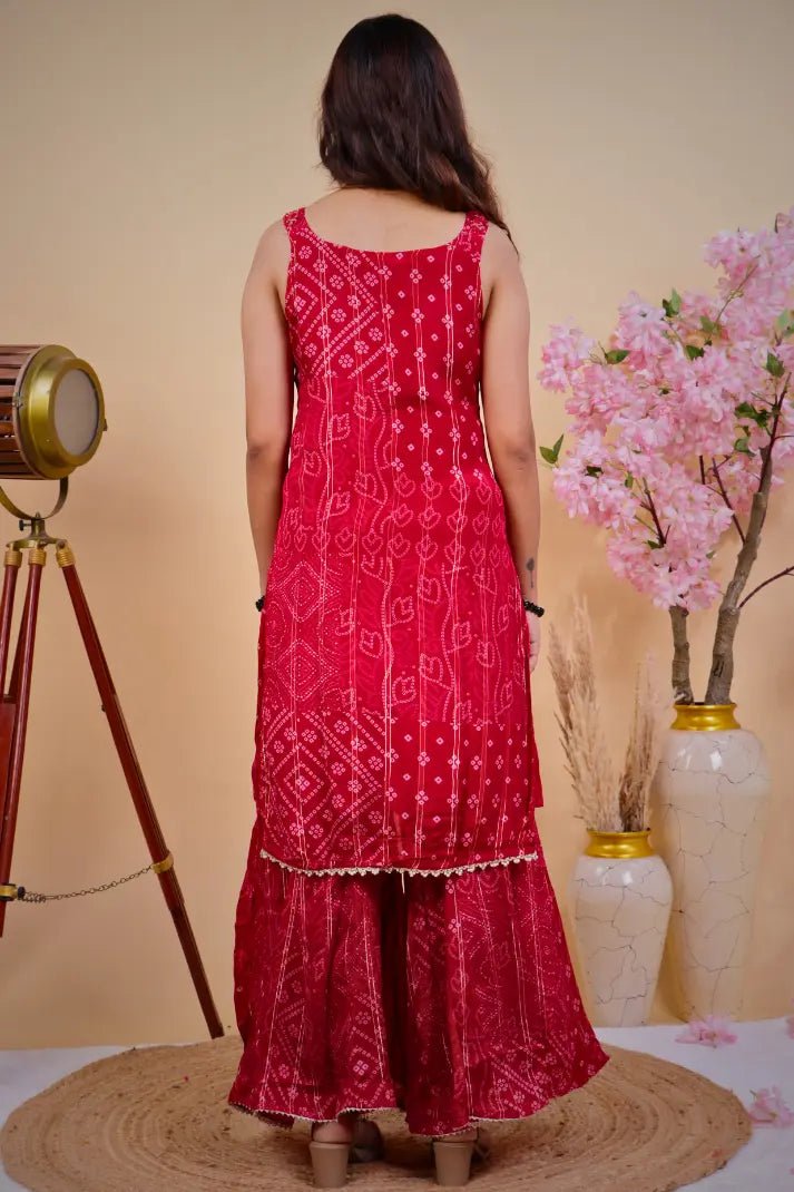 Graceful Bandhani Kurta with Sharara & Dupatta - Qurbat