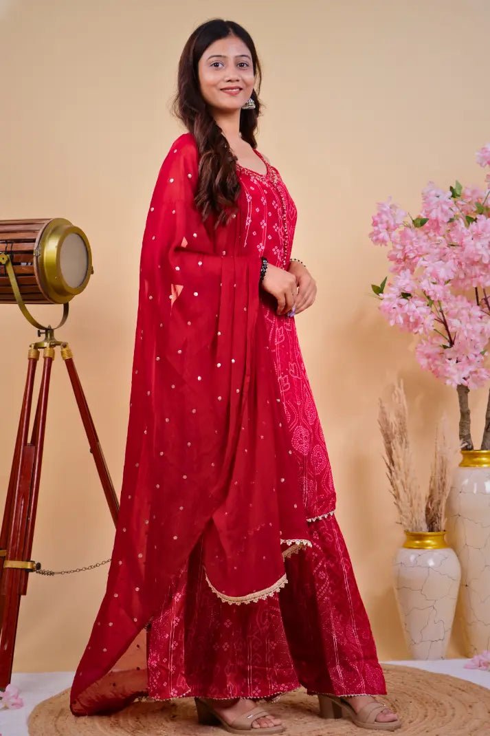 Graceful Bandhani Kurta with Sharara & Dupatta - Qurbat