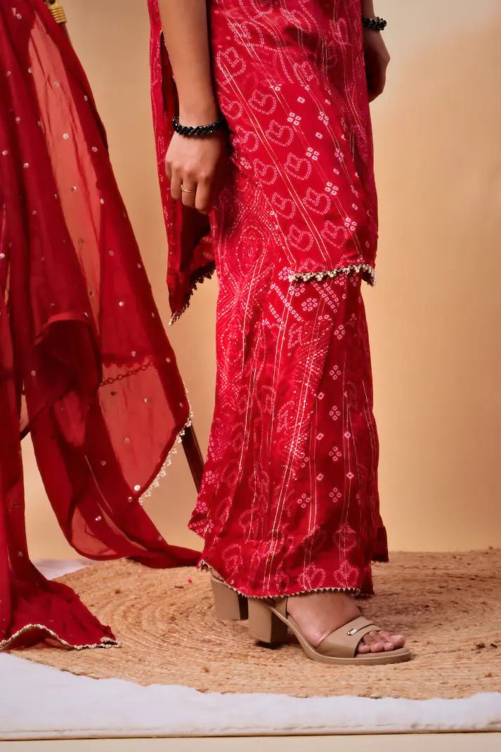 Graceful Bandhani Kurta with Sharara & Dupatta - Qurbat