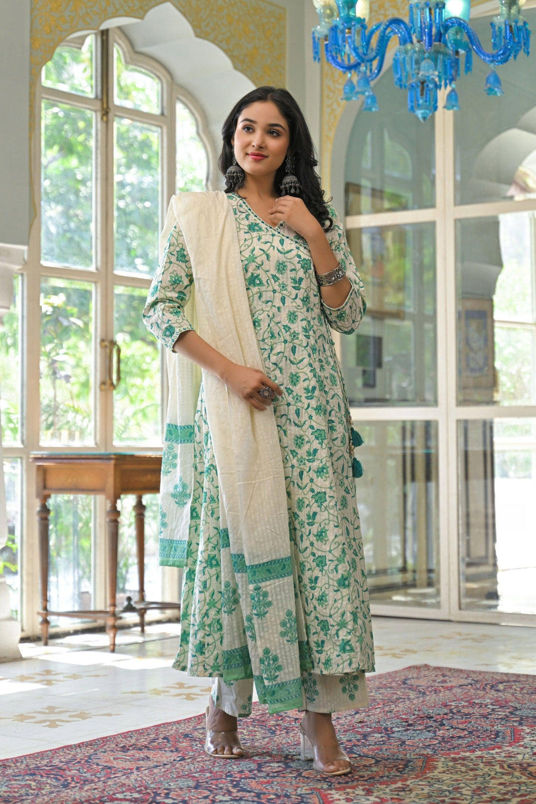 Green Cotton 3 - Piece Suit Set - Qurbat