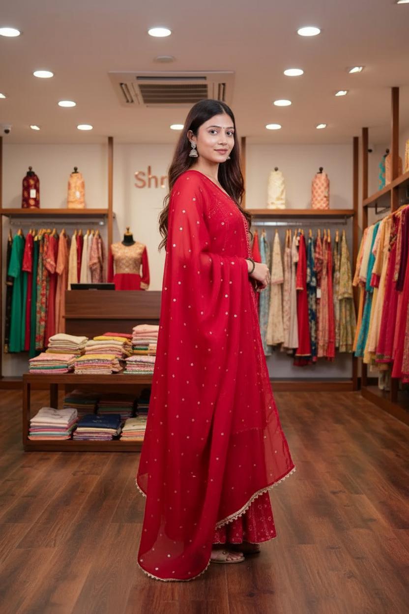 Timeless Red Bandhani Print Sharara Set with Dupatta