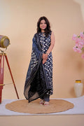 Indigo Ikat Print Sleeveless Kurta Set with Bandhani Dupatta - Qurbat