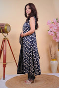 Indigo Ikat Print Sleeveless Kurta Set with Bandhani Dupatta - Qurbat