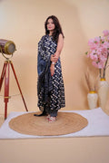 Indigo Ikat Print Sleeveless Kurta Set with Bandhani Dupatta - Qurbat