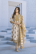 Ivory Bloom Printed Anarkali Suit Set - Qurbat