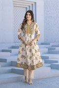 Ivory Bloom Printed Anarkali Suit Set - Qurbat