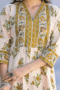 Ivory Bloom Printed Anarkali Suit Set - Qurbat