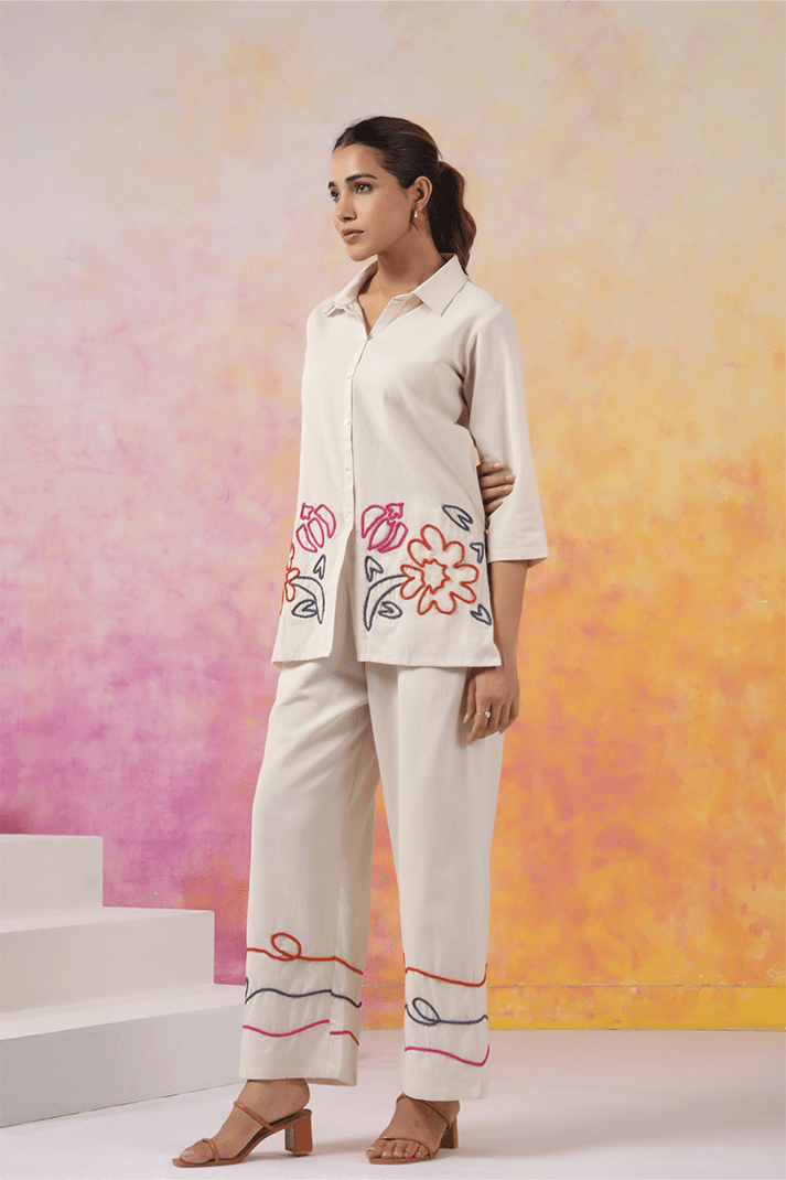 Ivory Garden Embroidered Co - Ord Set - Qurbat