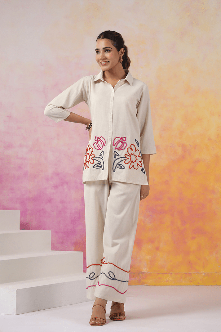 Ivory Garden Embroidered Co - Ord Set - Qurbat