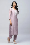 Lavender Digital Print with Handwork Suit Set for Women - Qurbat