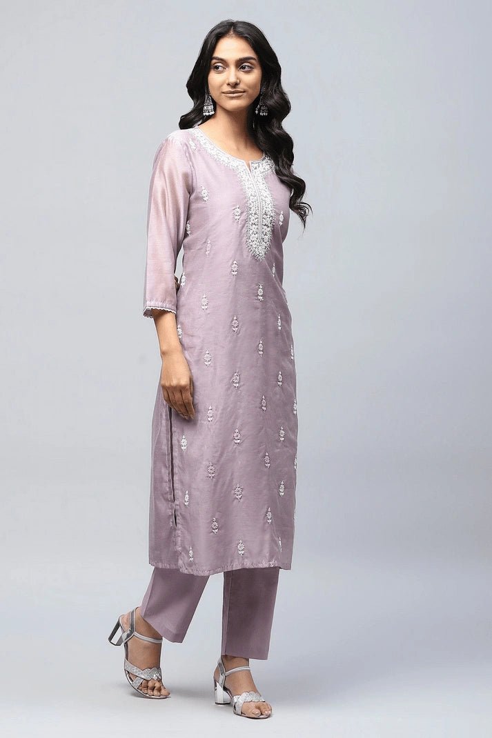 Lavender Digital Print with Handwork Suit Set for Women - Qurbat
