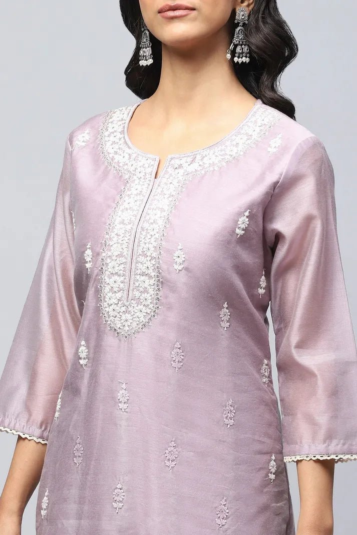 Lavender Digital Print with Handwork Suit Set for Women - Qurbat