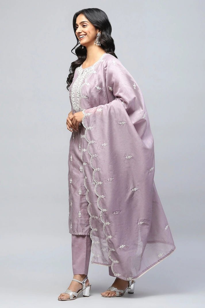 Lavender Digital Print with Handwork Suit Set for Women - Qurbat