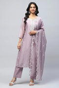 Lavender Digital Print with Handwork Suit Set for Women - Qurbat