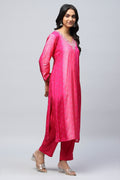 Magenta Digital Print Suit Set for Women with Hand Embroidery on Neck – Chic & Traditional - Qurbat
