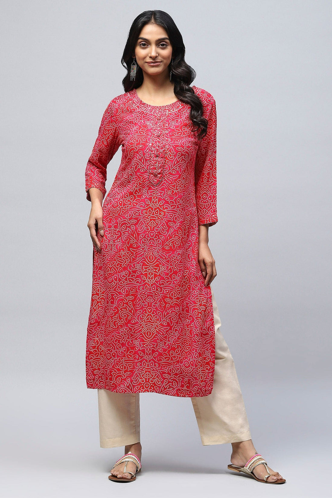 Magenta Pink Bandhani Muslin Printed Kurta for Women – Vibrant & Elegant - Qurbat
