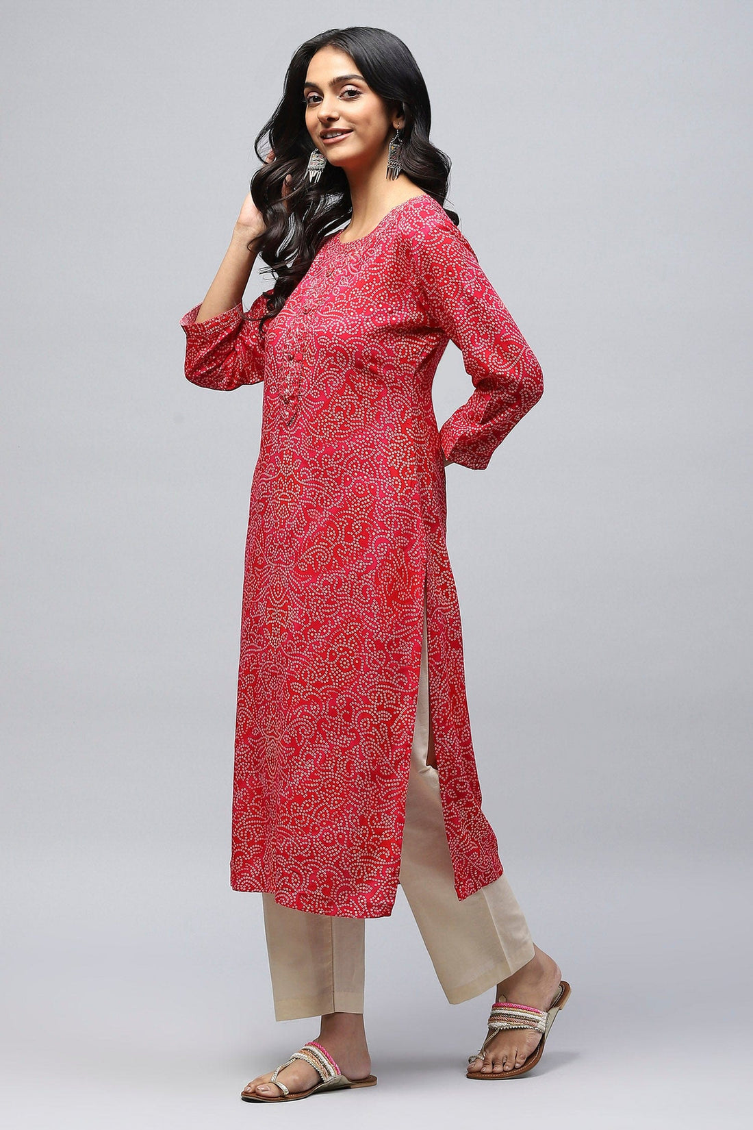 Magenta Pink Bandhani Muslin Printed Kurta for Women – Vibrant & Elegant - Qurbat
