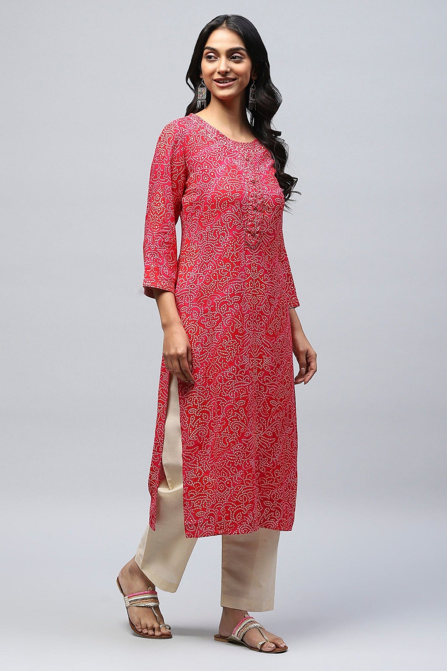 Magenta Pink Bandhani Muslin Printed Kurta for Women – Vibrant & Elegant - Qurbat