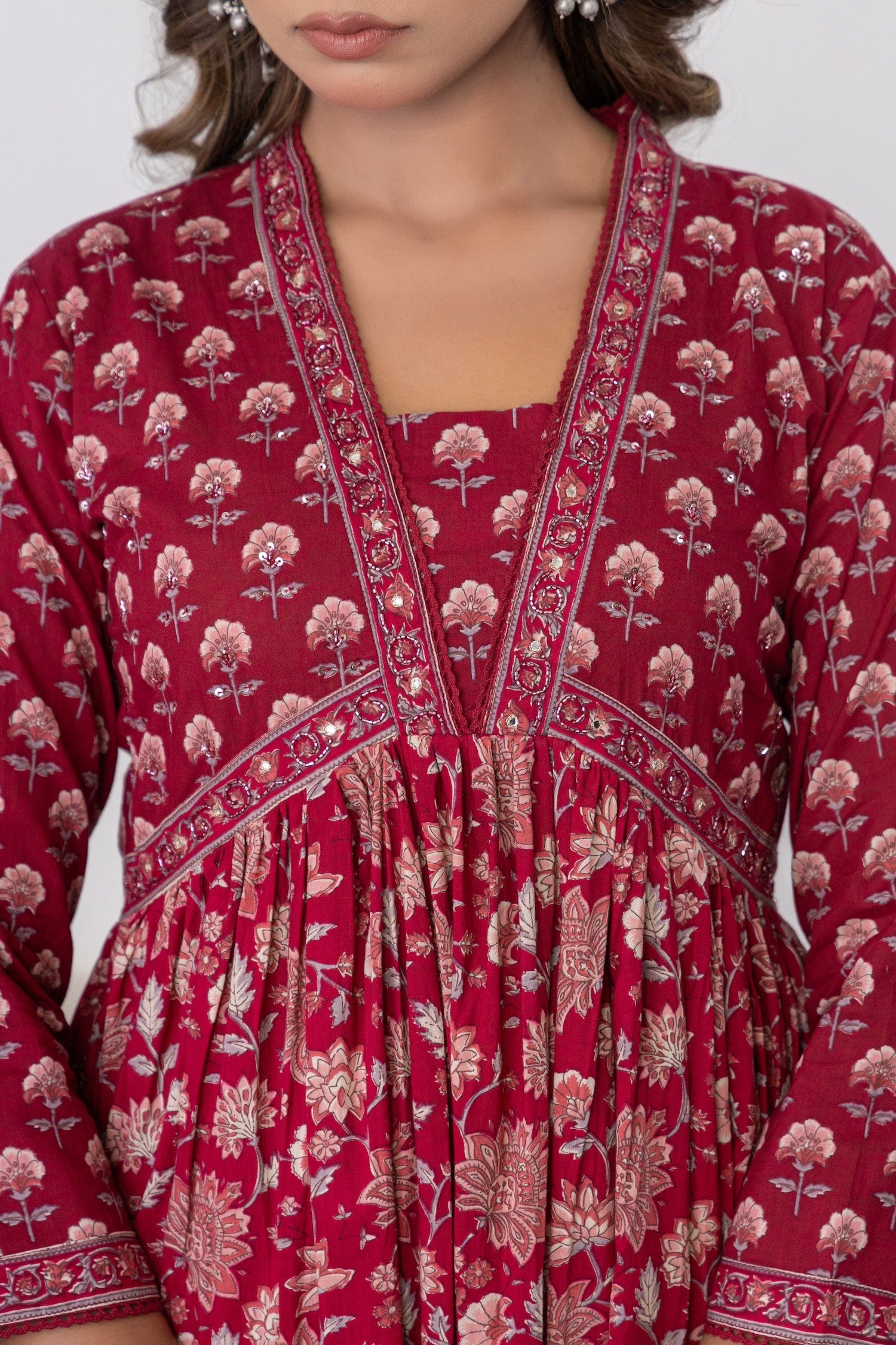 Maroon Printed Cotton Suit Set - Qurbat