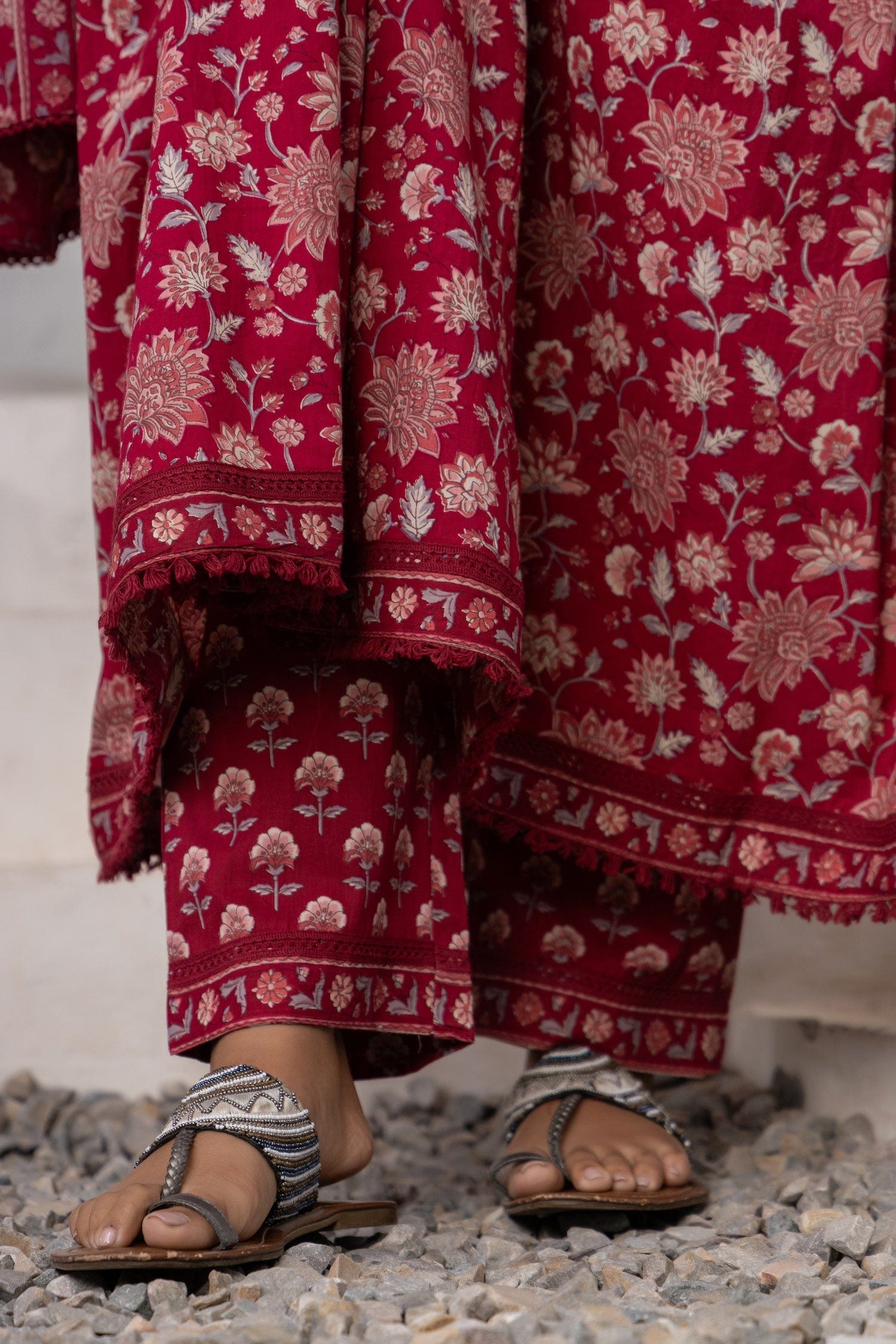 Maroon Printed Cotton Suit Set - Qurbat