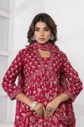 Maroon Printed Cotton Suit Set - Qurbat