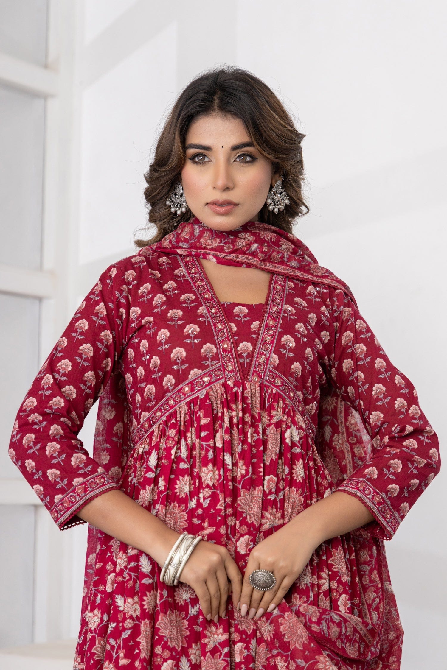 Maroon Printed Cotton Suit Set - Qurbat