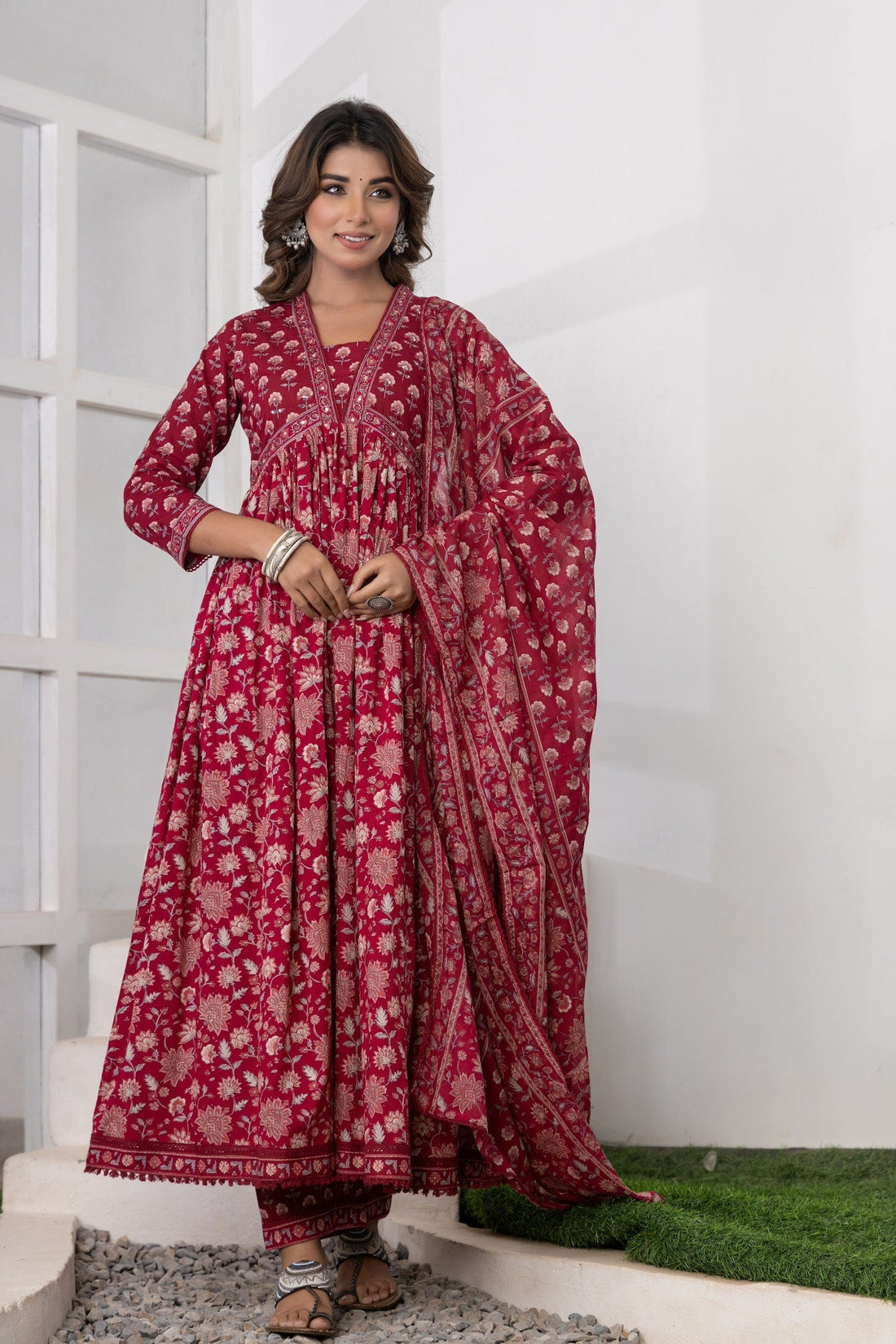 Maroon Printed Cotton Suit Set - Qurbat