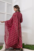 Maroon Printed Cotton Suit Set - Qurbat